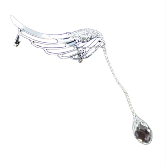 Angel Wing Silver Ear Cuff Tassel Chain Ear Clip - Picture 5 of 7